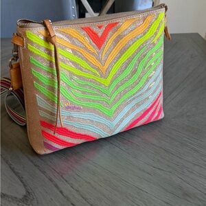 Consuela Neon Zebra Embroidered Crossbody - Lime, Coral, Yellow, Aqua, Pink, Tan